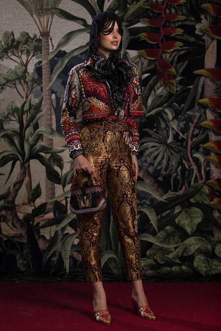 Shop Rajdeep Ranawat Fuchsia Embroidery, Ruffles Bethari Pawani Shirt Online at Aza Fashions Shop_Rajdeep Ranawat_Fuchsia Embroidery, Ruffles Bethari Pawani Shirt _Online_at_Aza_Fashions