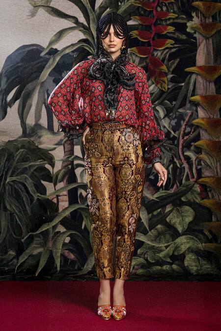 Buy_Rajdeep Ranawat_Gold Brocade Embroidery Bethari Inam Pant _Online_at_Aza_Fashions