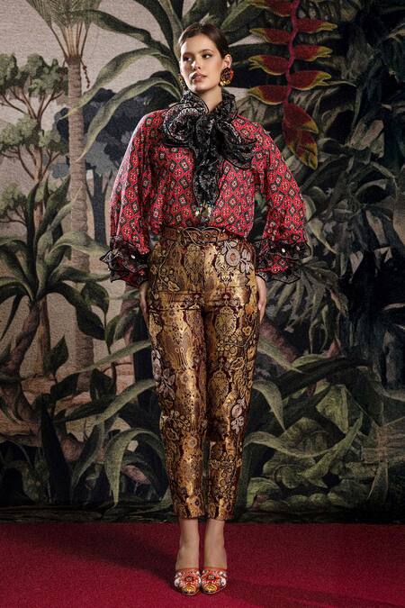 Shop_Rajdeep Ranawat_Gold Brocade Embroidery Bethari Inam Pant _Online_at_Aza_Fashions