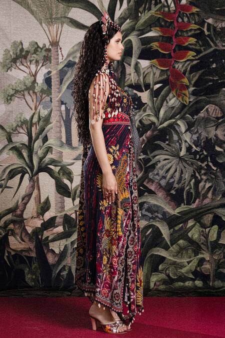 Rajdeep Ranawat Black Silk, Crepe Beads Round Neck Bethari Urmila Saree Gown Online at Aza Fashions Rajdeep Ranawat_Black Silk, Crepe Beads Round Neck Bethari Urmila Saree Gown _Online_at_Aza_Fashions