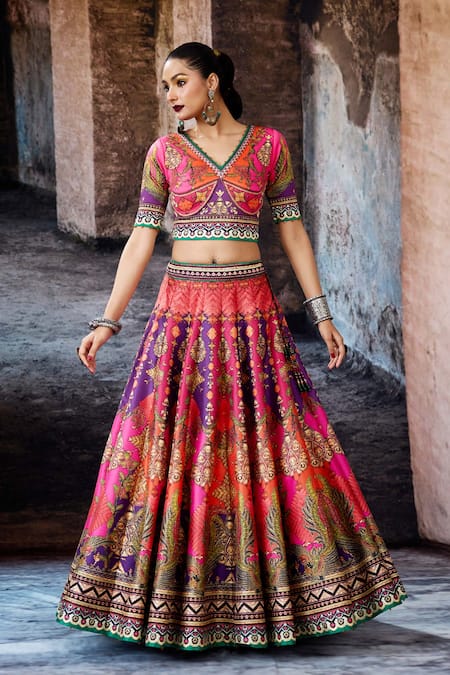 Shop Rajdeep Ranawat Pink Dupion, Kota Doria Bethari Leela Printed Skirt Set Online at Aza Fashions Shop_Rajdeep Ranawat_Pink Dupion, Kota Doria Bethari Leela Printed Skirt Set _Online_at_Aza_Fashions