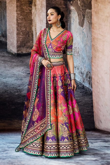 Buy Rajdeep Ranawat Pink Dupion, Kota Doria Bethari Leela Printed Skirt Set Buy_Rajdeep Ranawat_Pink Dupion, Kota Doria Bethari Leela Printed Skirt Set