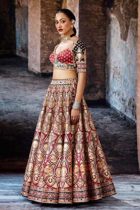 Rajdeep Ranawat Maroon Dupion, Lycra, Kota Doria, Silk Bethari Leela Printed Skirt Set at Aza Fashions Rajdeep Ranawat_Maroon Dupion, Lycra, Kota Doria, Silk Bethari Leela Printed Skirt Set _at_Aza_Fashions