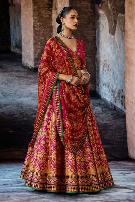 Buy Rajdeep Ranawat Magenta Dupion, Lycra, Kota Doria V-neck, Round Bethari Leela Printed Skirt Set Online at Aza Fashions Buy_Rajdeep Ranawat_Magenta Dupion, Lycra, Kota Doria V-neck, Round Bethari Leela Printed Skirt Set _Online_at_Aza_Fashions