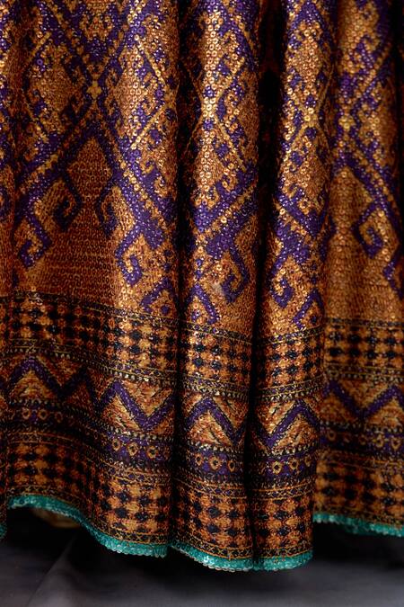 Buy_Rajdeep Ranawat_Purple Sequins, Foil Printing V-neck Bethari Neerja Leela Skirt With Top _Online_at_Aza_Fashions