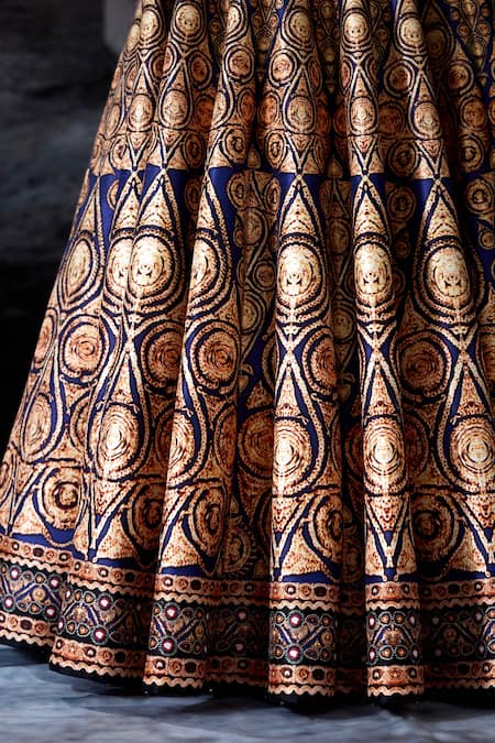 Buy_Rajdeep Ranawat_Navy Dupion, Modal, Satin Foil Printing Bethari Rubali Leela Skirt With Top 