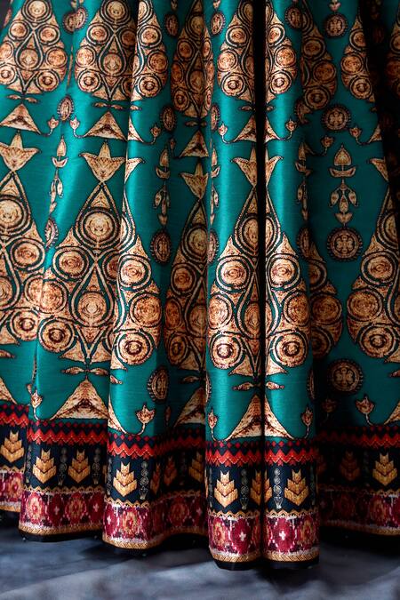 Rajdeep Ranawat_Green Polyurethane, Satin, Modal Embroidery Bethari Neerja Leela Skirt With Top _at_Aza_Fashions