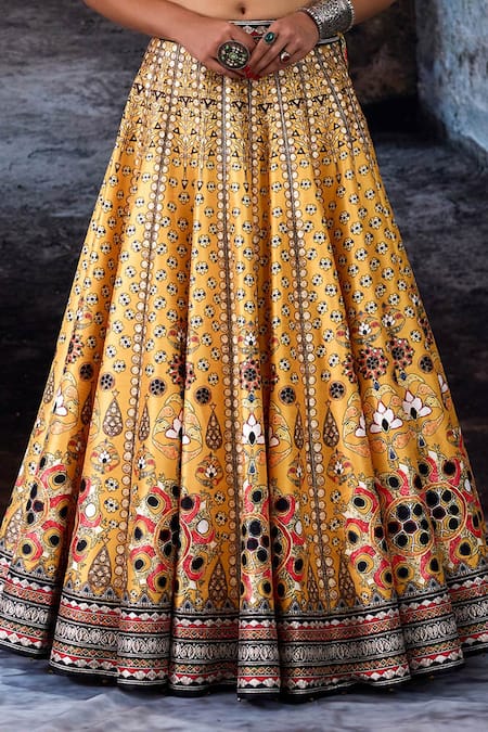 Buy_Rajdeep Ranawat_Yellow Dupion, Modal, Satin Mirrors, Zari Bethari Varsha Leela Skirt With Top 