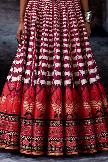 Shop_Rajdeep Ranawat_Fuchsia Dupion, Modal, Satin Tassels, Bethari Rubali Leela Skirt With Top _Online_at_Aza_Fashions