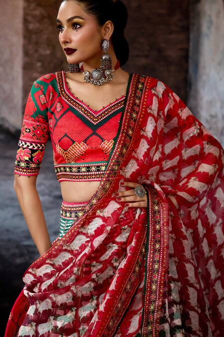 Rajdeep Ranawat_Multi Color Dupion, Lycra, Chiffon Sequins, Bethari Leela Printed Skirt Set _Online_at_Aza_Fashions