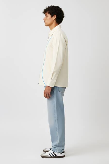 Neora By Nehal Chopra_Ivory Twill Stripe Pattern Zip Shirt _Online_at_Aza_Fashions