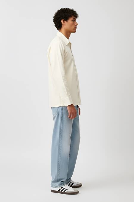 Buy_Neora By Nehal Chopra_Ivory Twill Stripe Pattern Zip Shirt _Online_at_Aza_Fashions