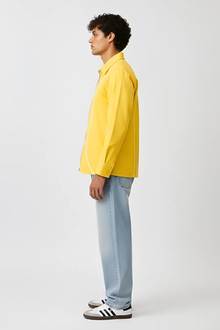 Buy_Neora By Nehal Chopra_Yellow Twill Collared Zip Shirt _Online_at_Aza_Fashions