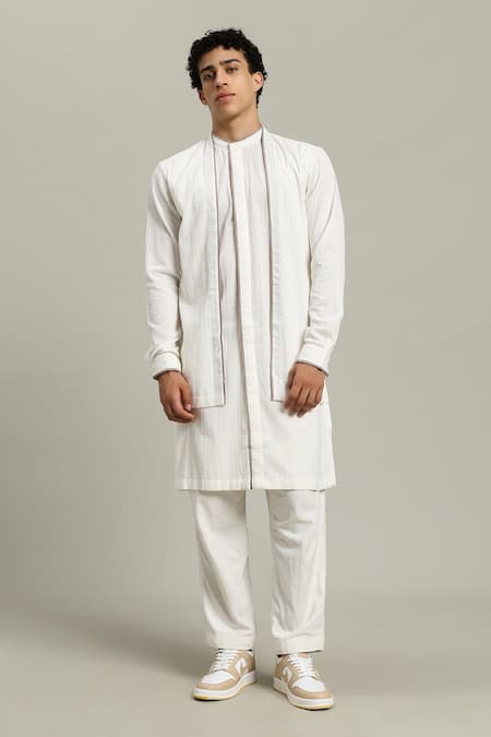 Studio Error_Off White Cotton Embroidery Double Layered Kurta _Online_at_Aza_Fashions