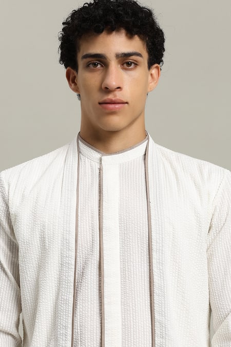 Buy_Studio Error_Off White Cotton Embroidery Double Layered Kurta _Online_at_Aza_Fashions