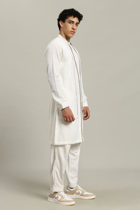 Shop_Studio Error_Off White Cotton Embroidery Double Layered Kurta _Online_at_Aza_Fashions