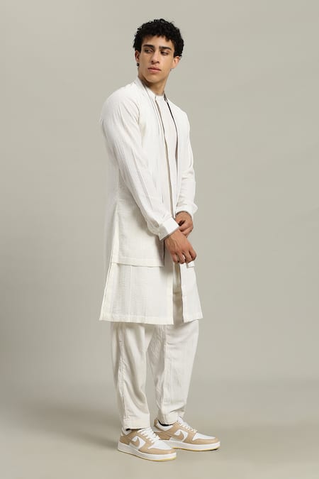 Studio Error_Off White Cotton Embroidery Double Layered Kurta _at_Aza_Fashions