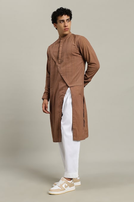 Shop Studio Error Rust Cotton Front Slit Cross Kurta Online at Aza Fashions Shop_Studio Error_Rust Cotton Front Slit Cross Kurta _Online_at_Aza_Fashions