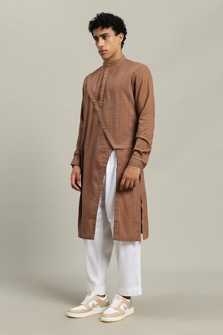 Studio Error Rust Cotton Front Slit Cross Kurta at Aza Fashions Studio Error_Rust Cotton Front Slit Cross Kurta _at_Aza_Fashions