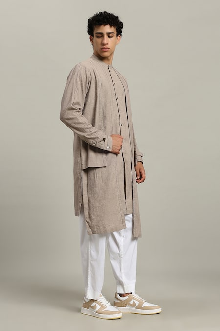 Studio Error_Gray Cotton Embroidery Layered Kurta _at_Aza_Fashions