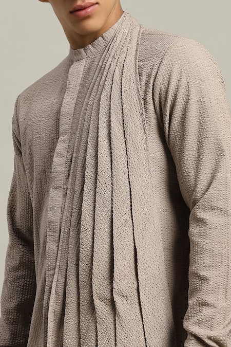 Shop_Studio Error_Gray Cotton Front Draped Kurta _Online_at_Aza_Fashions
