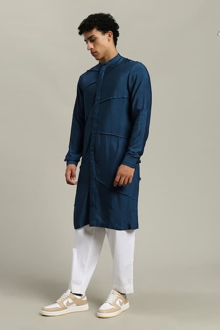 Buy_Studio Error_Blue Cotton, Silk Pintucked Detail Kurta _Online_at_Aza_Fashions