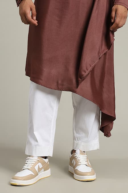 Studio Error_Rust Cotton, Silk Embroidery Side Box Draped Kurta _at_Aza_Fashions