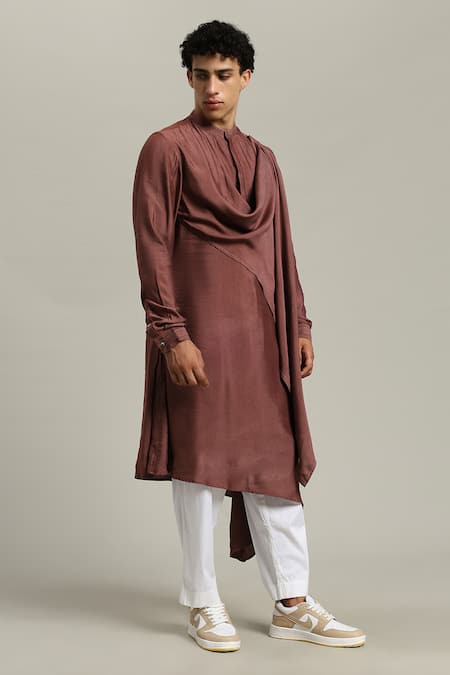 Buy_Studio Error_Rust Cotton, Silk Embroidery Side Box Draped Kurta 