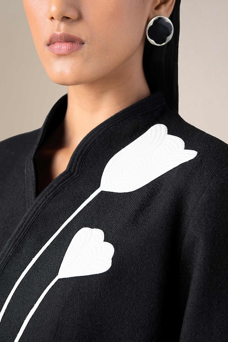 Ampm Black Wool Embroidery Collared Iver Floral Jacket Online at Aza Fashions Ampm_Black Wool Embroidery Collared Iver Floral Jacket _Online_at_Aza_Fashions