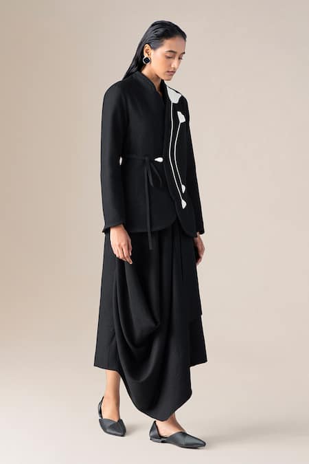 Buy Ampm Black Wool Embroidery Collared Iver Floral Jacket Buy_Ampm_Black Wool Embroidery Collared Iver Floral Jacket