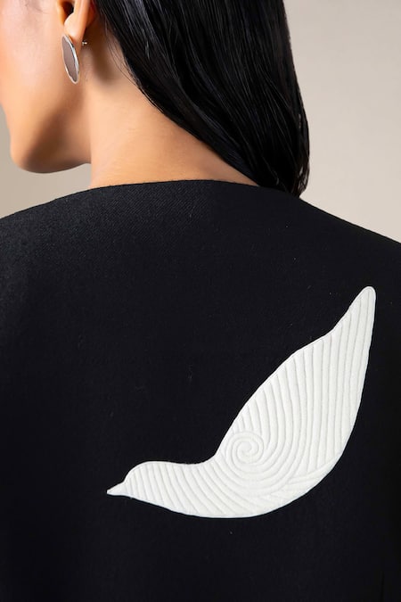 Ampm Black Wool Embroidery Round Neck Azmi Bird Jacket Online at Aza Fashions Ampm_Black Wool Embroidery Round Neck Azmi Bird Jacket _Online_at_Aza_Fashions
