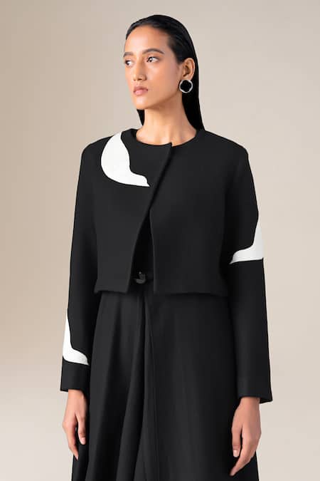 Buy Ampm Black Wool Embroidery Round Neck Azmi Bird Jacket Buy_Ampm_Black Wool Embroidery Round Neck Azmi Bird Jacket