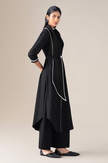 Buy_Ampm_Black Wool Piping Cowl Neck Rezan Draped Tunic And Palazzo Set _Online_at_Aza_Fashions