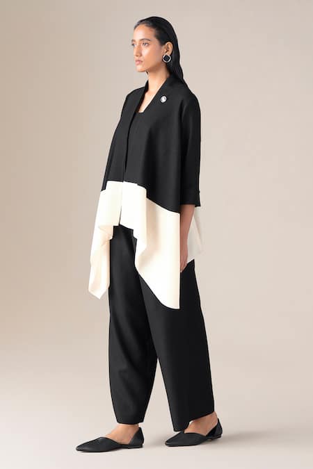 Shop Ampm Black Wool Brooches Mandarin Collar Anh Color Block Throw Top Online at Aza Fashions Shop_Ampm_Black Wool Brooches Mandarin Collar Anh Color Block Throw Top _Online_at_Aza_Fashions