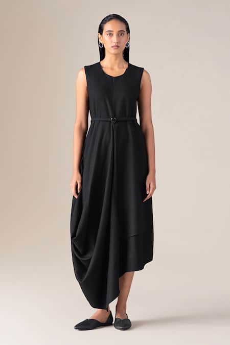 Ampm Bria Asymmetric Draped Dress With Belt