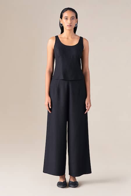 Ampm_Black Wool Alba Palazzo _Online_at_Aza_Fashions