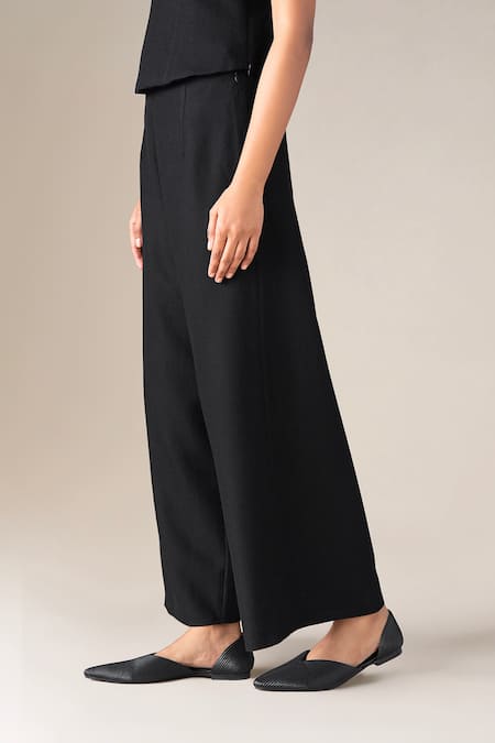 Shop_Ampm_Black Wool Alba Palazzo _Online_at_Aza_Fashions