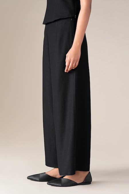 Ampm_Black Wool Alba Palazzo _at_Aza_Fashions