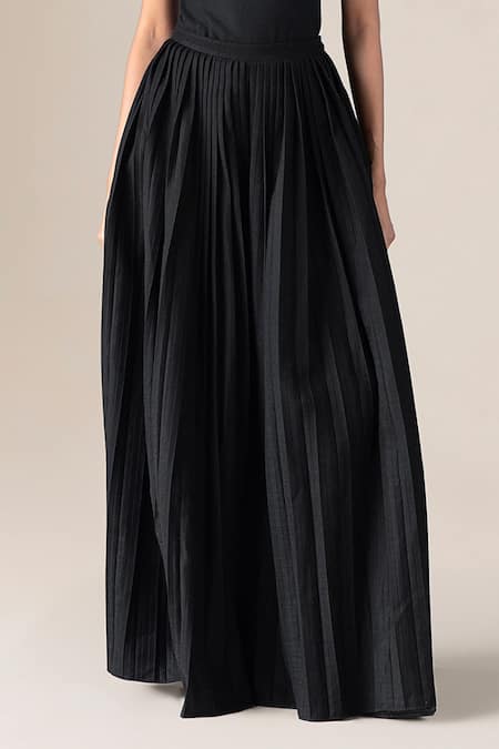 Buy_Ampm_Black Wool Eliz Pleated Flared Palazzo _Online_at_Aza_Fashions