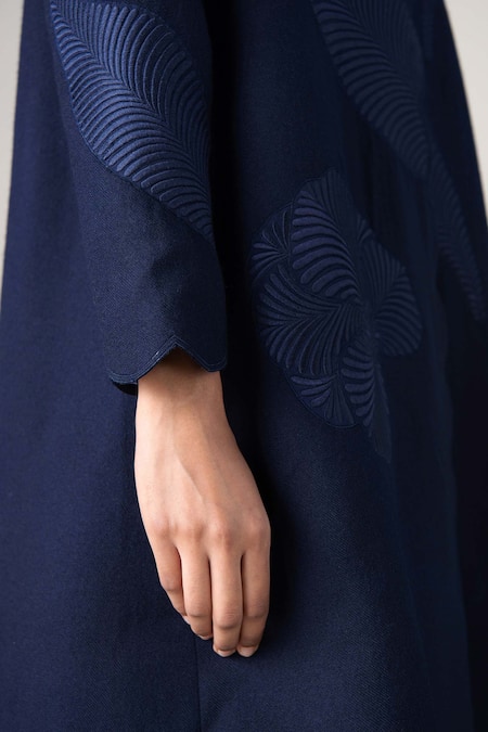 Buy_Ampm_Navy Wool Embroidery V-neck Arzu Resham Jacket _Online_at_Aza_Fashions