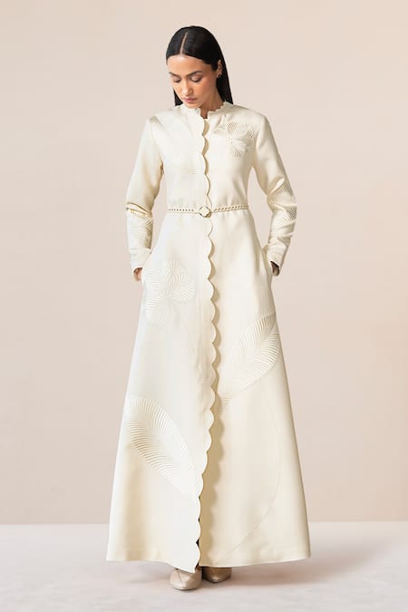 Ampm Nahid Paan Motif Abaya Jacket With Belt 