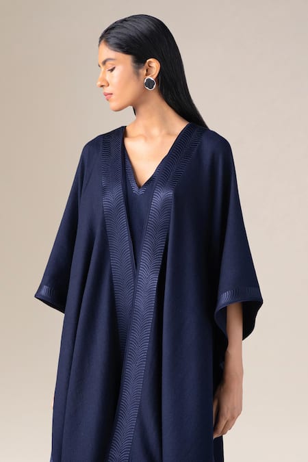Buy_Ampm_Navy Wool V-neck Adarah Cape And Dhoti Pant Set _Online_at_Aza_Fashions