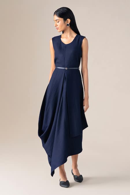 Ampm Arzu Asymmetric Draped Dress With Belt 