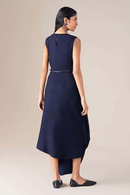Ampm Arzu Asymmetric Draped Dress With Belt 