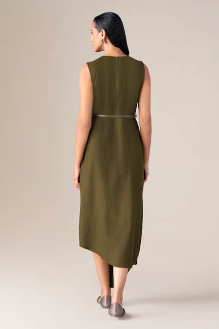Ampm Arzu Asymmetric Draped Dress With Belt 