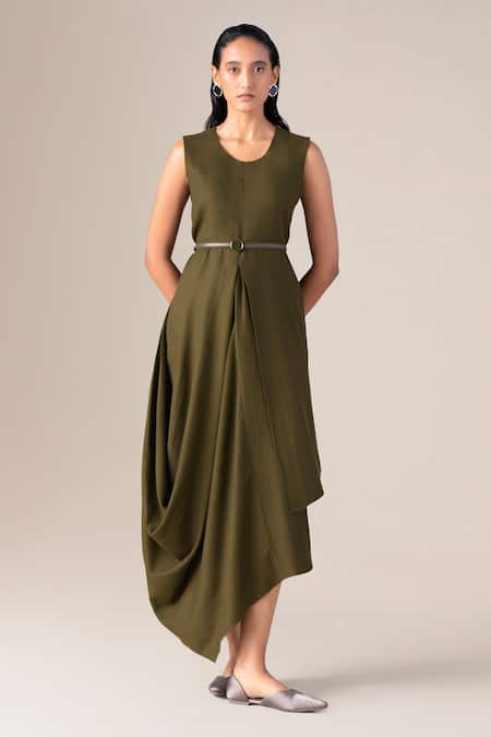 Ampm Arzu Asymmetric Draped Dress With Belt 