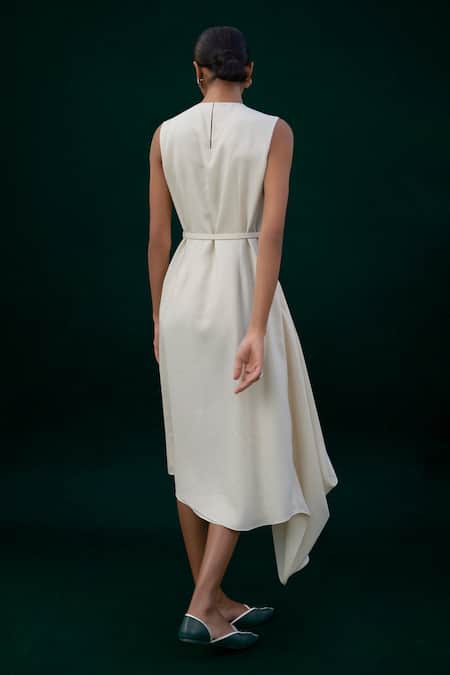 Ampm Arzu Asymmetric Draped Dress With Belt 