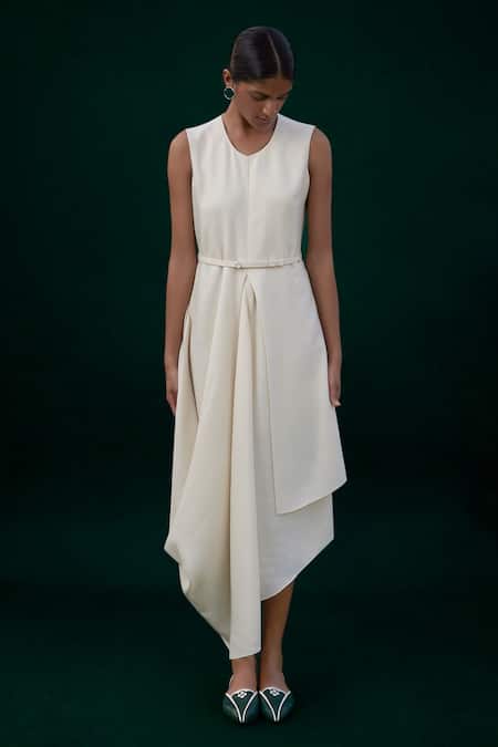 Ampm Arzu Asymmetric Draped Dress With Belt 