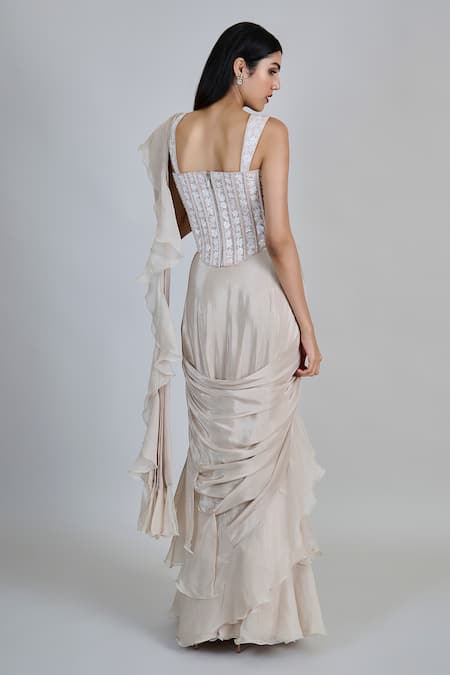 Mishru Nica Pre-Draped Saree With Embroidered Blouse 