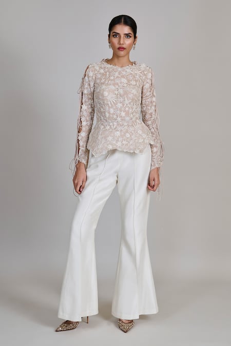 Mishru Caelen Embroidered Top & Bell Bottom Pant Set 